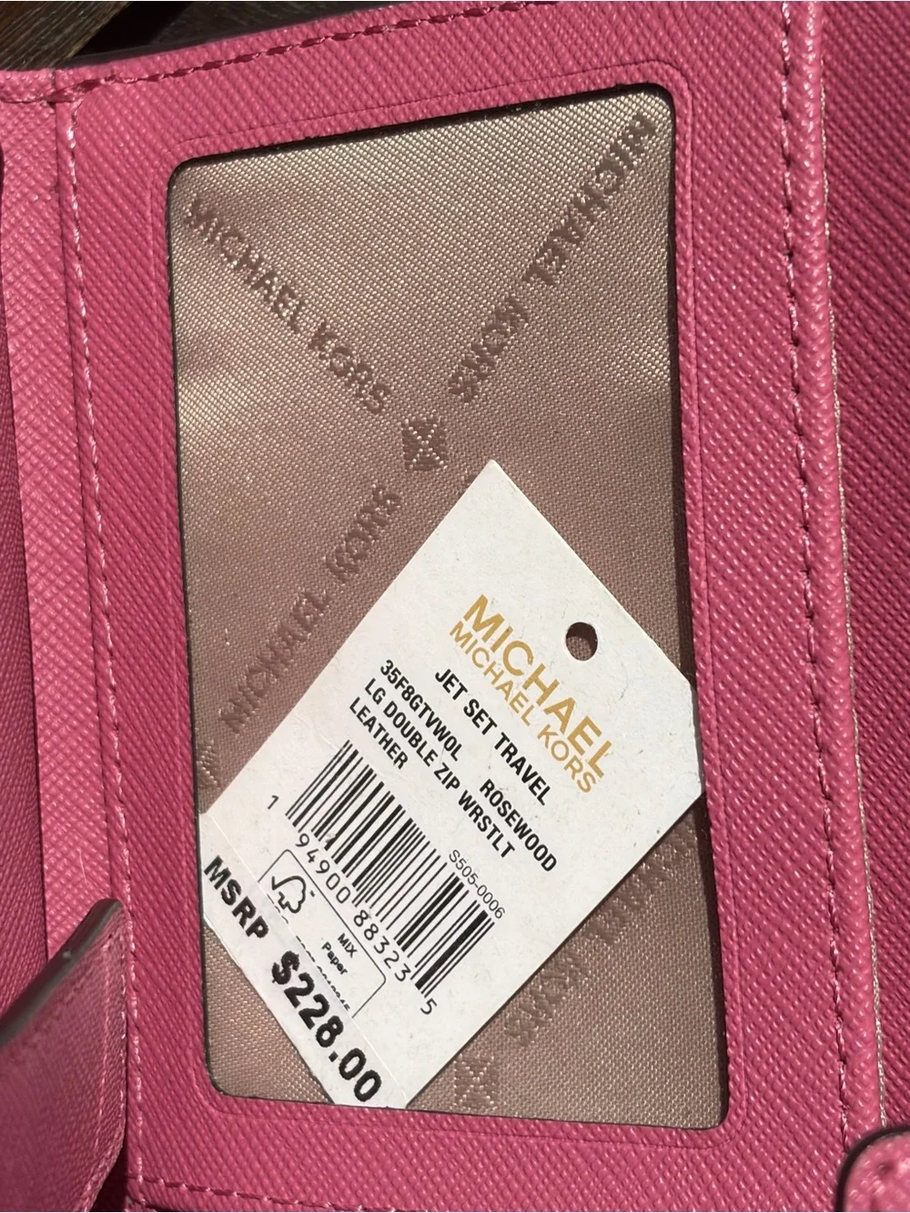 Michael Kors Pink Leather Wristlet Clutch with Gold Hardware